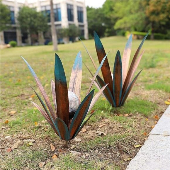 2pcs Tequila Rustic Sculpture Metal Agave Plant Home Decor Rustic Hand Painted M